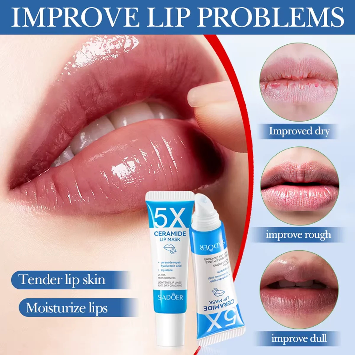 SADOER 5X Niacinamide Lip Mask قناع الشفاه الأزرق مرطب ومضاد للتقشير والجفاف - Image 2
